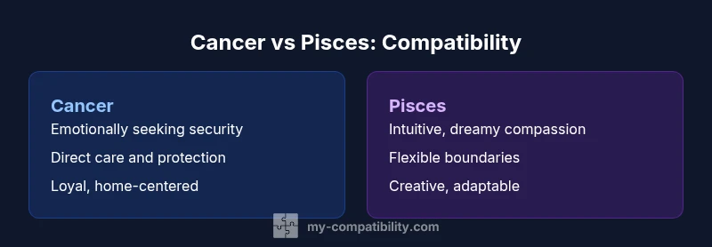Tailwind HTML infographic comparing Cancer and Pisces compatibility
