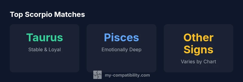 infographic showing Scorpio best matches Taurus and Pisces with notes