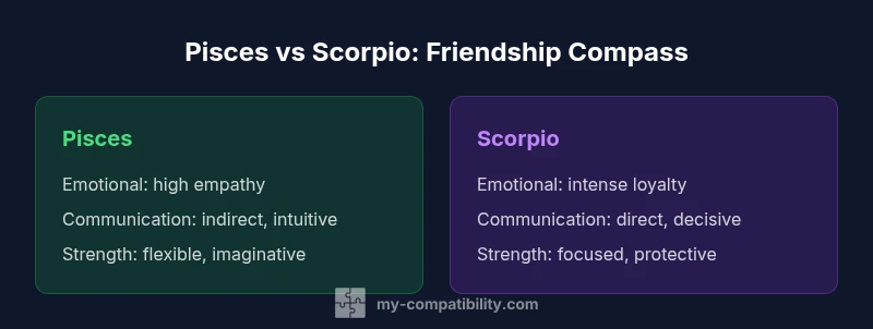 A visual infographic comparing Pisces and Scorpio friendship traits