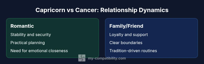 Infographic showing Romantic vs Family dynamics for Capricorn and Cancer