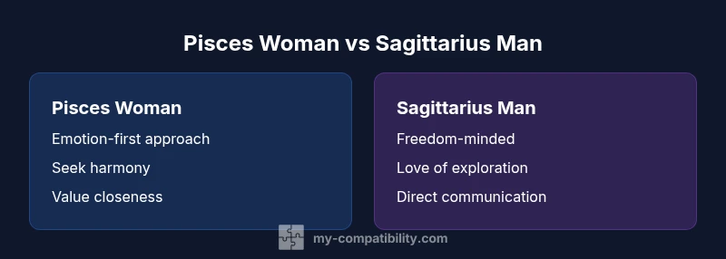 Comparison infographic of Pisces woman vs Sagittarius man compatibility