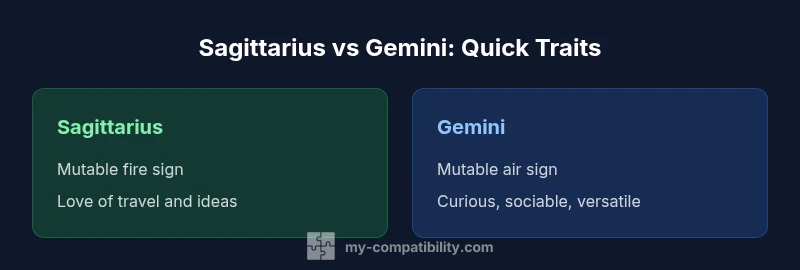 Infographic showing Sagittariu s and Gemini traits and pairing dynamics