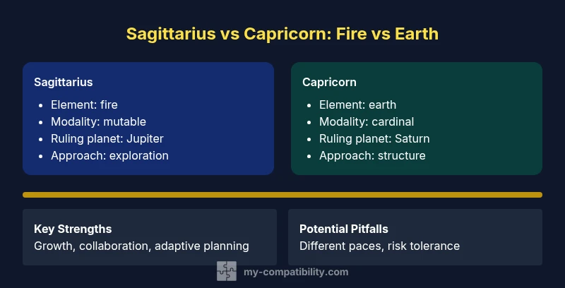 Comparison infographic showing Sagittarius and Capricorn traits side-by-side