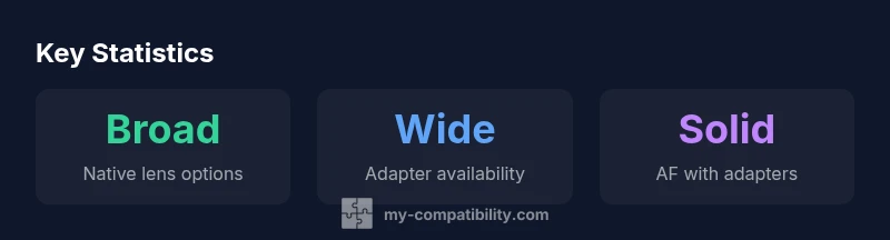 Statistics infographic showing native lens options, adapter availability, and AF performance for sony a7iv compatible lenses