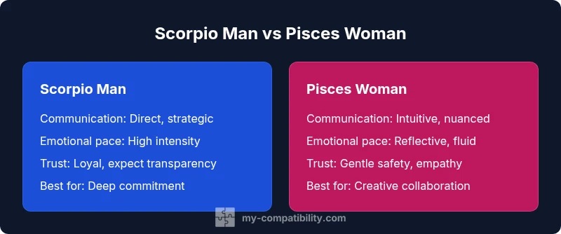 Infographic comparing Scorpio man and Pisces woman dynamics