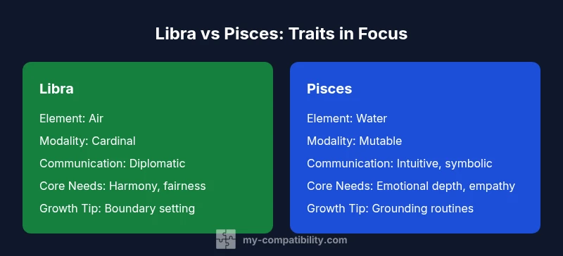 Comparison infographic showing Libra and Pisces traits side by side