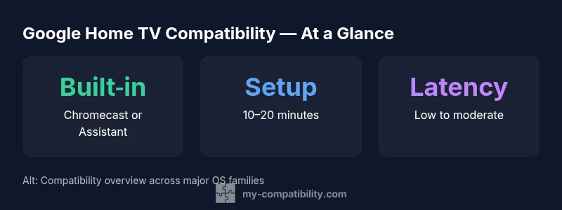 Infographic showing Google Home TV compatibility with built‑in Google Assistant and Chromecast