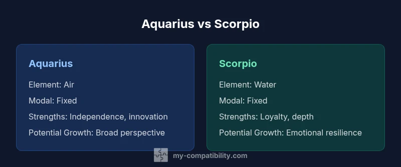 Infographic comparing Aquarius and Scorpio compatibility