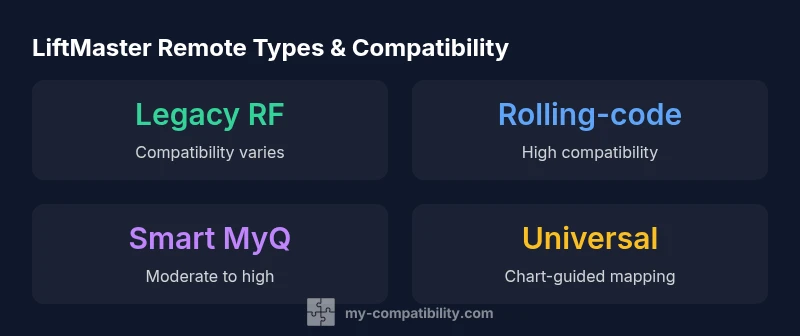 Infographic showing LiftMaster remote compatibility by remote type