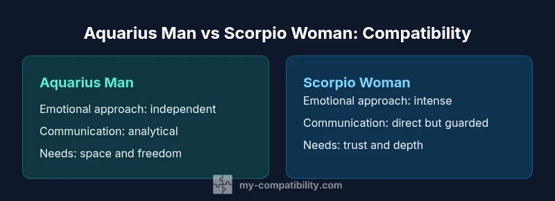 Infographic comparing Aquarius man and Scorpio woman compatibility